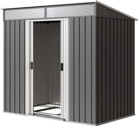 Outsunny Magazie 6,5 x 4 FT din metal galvanizat cu fundatie pentru gradina, Depozit cu incuietoare pentru unelte, Gri
