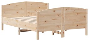 3216179 vidaXL Cadru de pat cu tăblie, 140x190 cm, lemn masiv pin