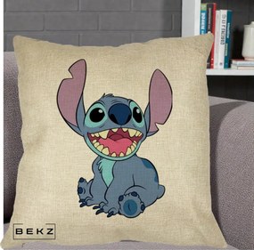 Perna Personalizata Stitch Zambitor, 40x40 cm, Crem, Husa Detasabila, Perna Inclusa, BEKZ®