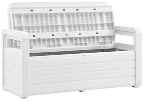 315638 vidaXL Bancă de grădină cu depozitare, alb, 132,5 cm, plastic