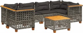 vidaXL Set canapele de grădină, 7 piese, cu perne, gri, poliratan