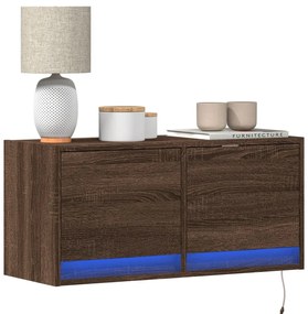 vidaXL Comodă TV de perete cu lumini LED, stejar maro, 80x31x38 cm
