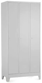 Dulap metalic - 3 compartimente, 90 x 50 x 190 cm, picioare fixe, încuietoare cilindrică, gri deschis - ral 7035
