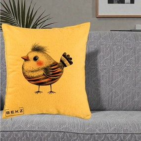 Perna Decorativa Pui Expresiv Dungi Negru-Rosu, 40x40 cm, Galben, Husa Detasabila, Perna Inclusa, BEKZ®