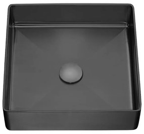 Lavoar baie inox Laveo Polla, 1 cuva patrata si ventil click-clack, negru satinat