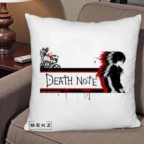 Perna Personalizata Death Note L Lawliet Rosu-Negru, 40x40 cm, Alb Pufos, Husa Detasabila, Perna Inclusa, BEKZ®