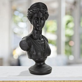 Bust decorativ negru din polirasina, 22x16x41 cm, Roman Woman Mauro Ferretti
