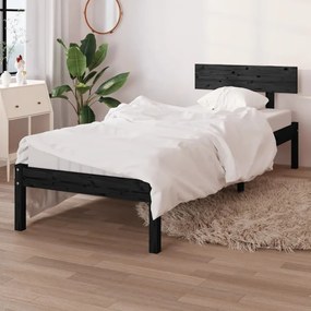 810116 vidaXL Cadru de pat single, negru, 90x190 cm, lemn masiv de pin