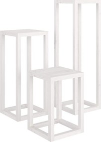 vidaXL Set suport de plante, 3 piese, alb, lemn masiv de pin