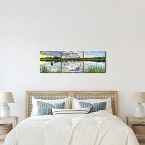 Tablou cu lac și trestie (cu ceas) (90x30 cm)
