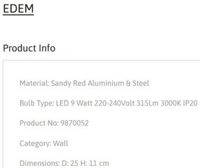 Aplica de perete LED stil minimalist EDEM rosu