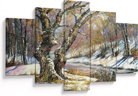 Tablou cu peisaj de iarnă pictat (150x105 cm)