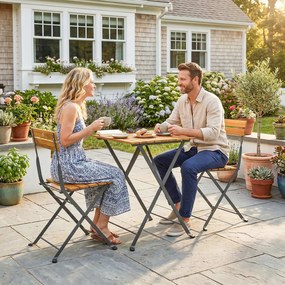 Outsunny Set 3 piese pentru luat masa 2 persoane, masă pliantă cu 2 scaune pliante pentru terasă/balcon Teak | Aosom Romania