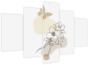 Tablou - Flori bej cu fluture N⁰3 (150x105 cm)