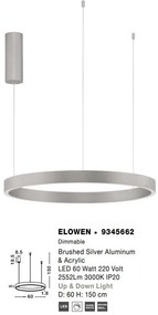 Lustra LED design circular cu iluminat sus si jos ELOWEN argintiu, diametru 60cm