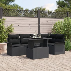 vidaXL Set canapea grădină 6 piese și perne Negru, Poly Rattan