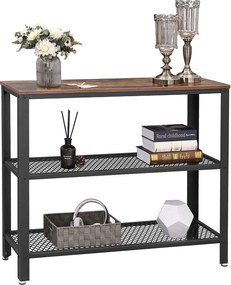 Consola cu 2 rafturi, Vasagle, 101.5 x 35 x 80 cm, fier/PAL, maro rustic