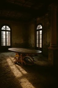 Masă dining din lemn exotic de tec, finisaj natur brut , „Grand Loft”