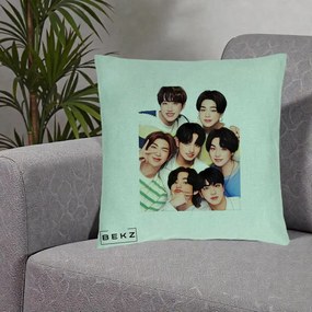 Perna Personalizata K-pop BTS Bangtan Boys Portret Grup Fanart, 40x40 cm, Verde Menta, Husa Detasabila, Perna Inclusa, BEKZ®
