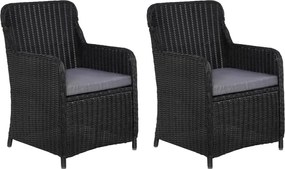 vidaXL Fotolii de exterior cu perne, 2 buc., negru, poliratan