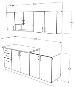 Bucatarie haaus Parma, Stejar Sonoma Inchis/Alb, L 200 cm