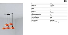 Lustra cu 5 pendule metal TATAWIN M orange