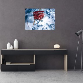 Tablou pe sticlă - detailu zmeură în apă (70x50 cm)