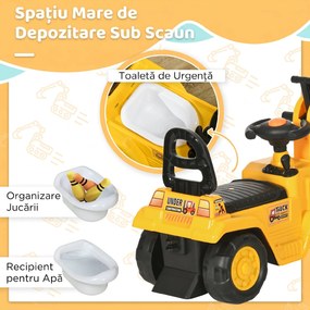 HOMCOM Excavator pentru copii cu cupă și spațiu de depozitare, claxon, volan, 18-48 luni, galben | Aosom Romania