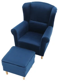 Fotoliu cu urechi cu taburete Aveo (albastru). 1015489