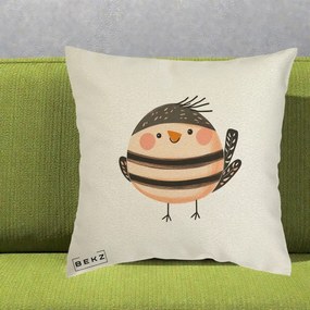 Perna Decorativa Pui Kawaii Bej-Negru Dungat, 40x40 cm, Ecru, Husa Detasabila, Perna Inclusa, BEKZ®