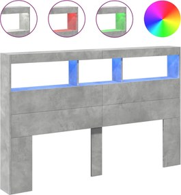 vidaXL Tăblie de pat cu dulap și LED, gri beton, 160x17x102 cm