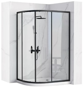 Rea Look cabină de duș 90x90 cm semicircular negru semi lucios/sticlă transparentă REA-K7903