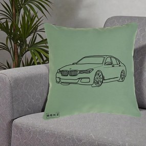 Perna Personalizata BMW Seria 7 Linie Minimalista, 40x40 cm, Verde, Husa Detasabila, Perna Inclusa, BEKZ®