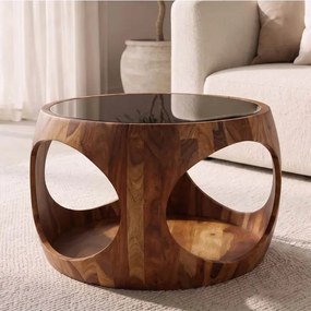 Masuta de cafea rotunda ORGANIC LOOP 60cm Sheesham