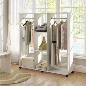 HOMCOM Dulap-penderie mobilier de depozitare mobil 6 roți 120 x 40 x 128 cm din lemn alb | Aosom Romania
