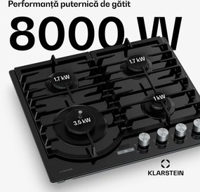 Klarstein Ignito gaz plită, 8 kW, suporturi din fontă, temporizator, reglare temperatură