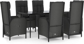 vidaXL Set mobilier de grădină cu perne, 7 piese, negru, poliratan