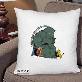 Perna Personalizata Fullmetal Alchemist Alphonse cu Pisici, 40x40 cm, Alb Pufos, Husa Detasabila, Perna Inclusa, BEKZ®