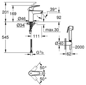 Set baterie lavoar cu dus igienic Eurosmart Hygienica New Grohe