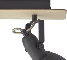 Spot de tavan negru cu lemn, cu 3 lumini, rotativ și înclinabil - Jakub