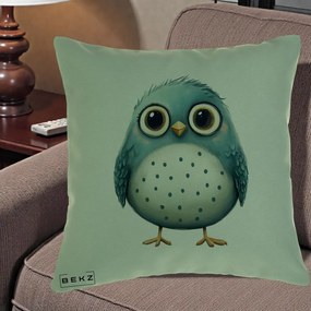 Perna Decorativa Pasare Teal cu Buline Teal, 40x40 cm, Verde, Husa Detasabila, Perna Inclusa, BEKZ®