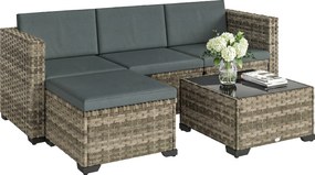 Outsunny Set exterior de grădină din ratan 5 piese cu perne 2 fotolii de colț fotoliu fără brațe suport pentru picioare și masă | Aosom Romania