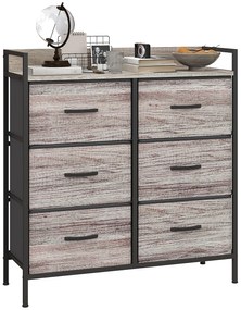 HOMCOM Comodă, mobilier de depozitare pentru dormitor cu 6 sertare din material nețesut, cadru din oțel, 79 x 29 x 85 cm, efect lemn gri | Aosom Romania
