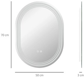 kleankin Oglindă Baie cu Lumină 70x50 cm 3 Culori de Lumină, Funcție Anti-abur, Funcție de Memorie, IP44, Orizontal/Vertical | Aosom Romania