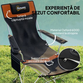Outsunny Set de 2 Scaune de Camping Pliabile cu Suport pentru Picioare Detașabil, 82x100x88 cm, Negru | Aosom Romania