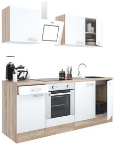 Mobilă de bucătărie Yorki 210, corp din stejar sonoma, față alb satinat cu element inferior al cuptorului