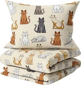 Lenjerie de pat flanelata COLORED CATS crem Dimensiune lenjerie de pat: 2 buc 70 x 90 cm | 200 x 220 cm