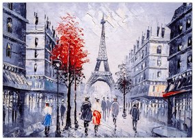 Tablou pe sticlă - Străzi din Paris, pictură în ulei (70x50 cm)