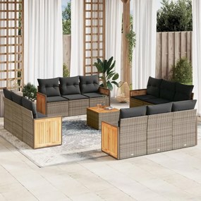 vidaXL Set mobilier de grădină cu perne, 13 piese, gri, poliratan