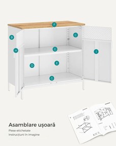 Dulap de depozitare metalic BRIX, 76x80x40cm, albă/maro SongmicsHome